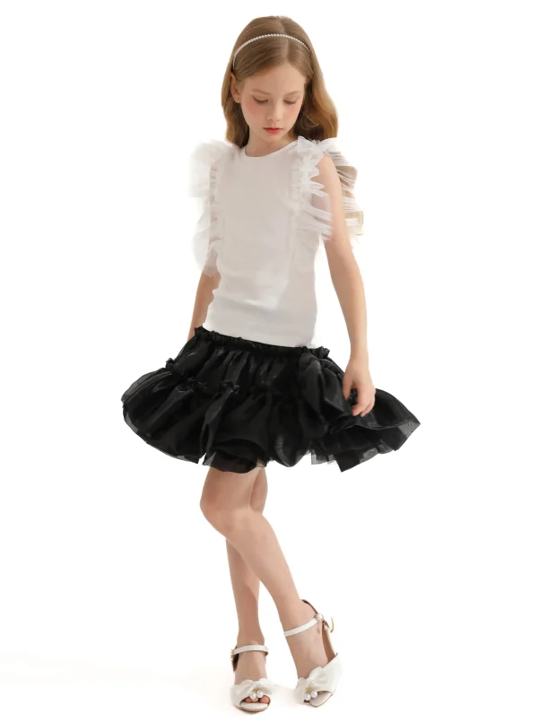 Black Frilled Satin Skirt