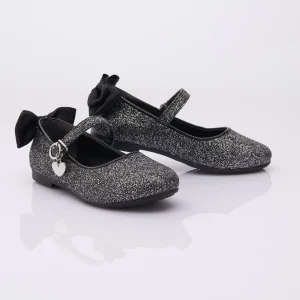Black Glitter Bow Flats