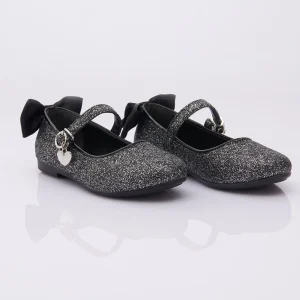 Black Glitter Bow Flats