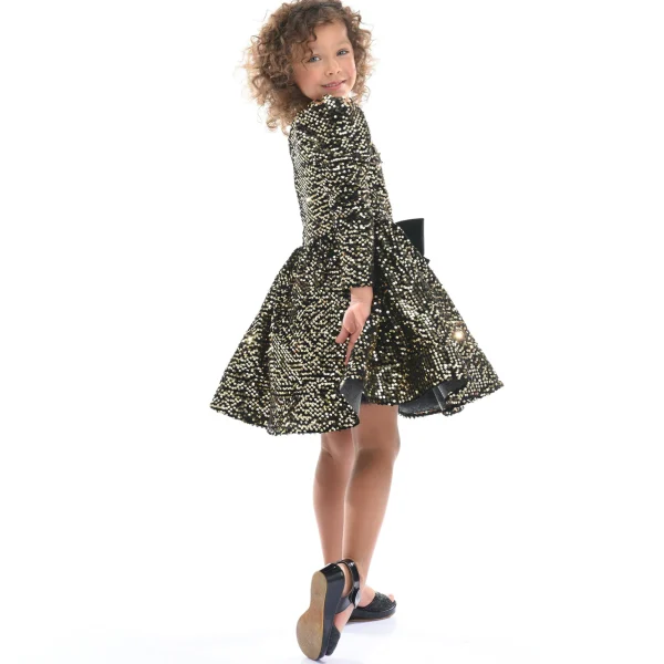 Black Gold Sequin Bow Zoria Dress