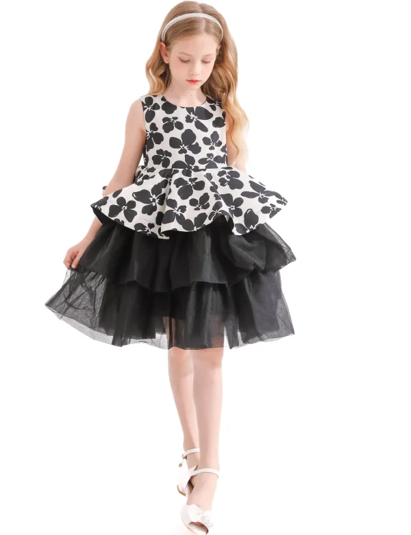 Black Nazareen Floral Tiered Dress