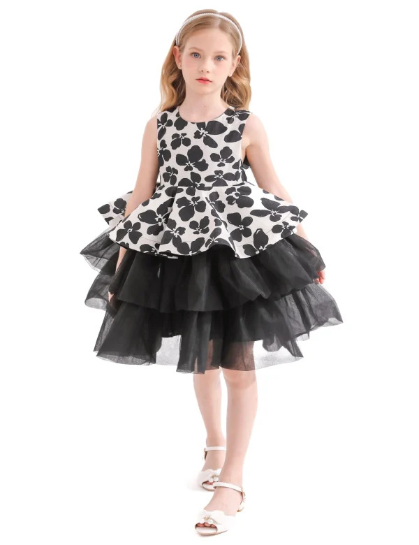 Black Nazareen Floral Tiered Dress
