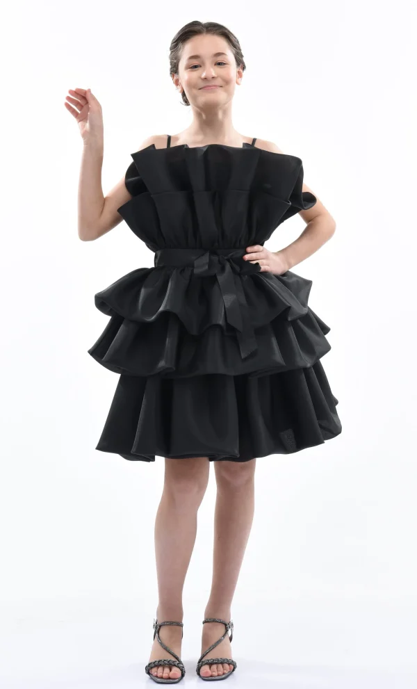 Black Noella Ruffle Bow Dress
