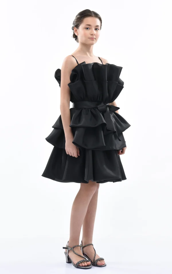 Black Noella Ruffle Bow Dress