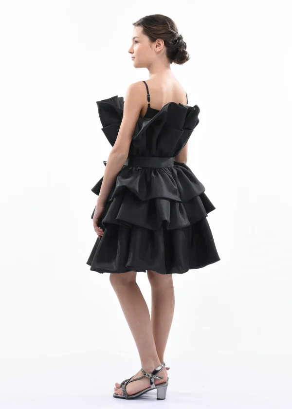 Black Noella Ruffle Bow Dress