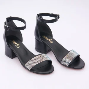 Black Rhinestone Strap Heels