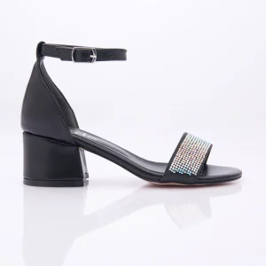 Black Rhinestone Strap Heels