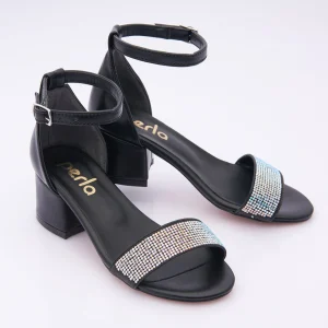 Black Rhinestone Strap Heels