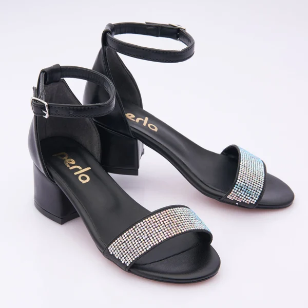 Black Rhinestone Strap Heels