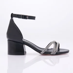 Black Triple Rhinestone Strap Heels