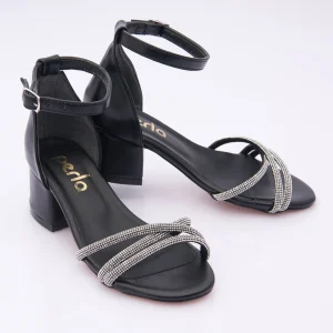 Black Triple Rhinestone Strap Heels