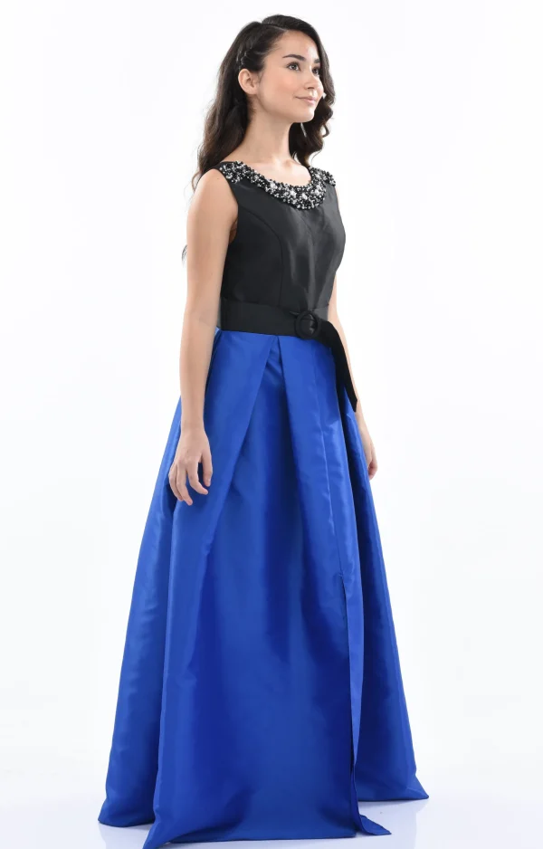 Blue Lucena Sleeveless Gem Gown