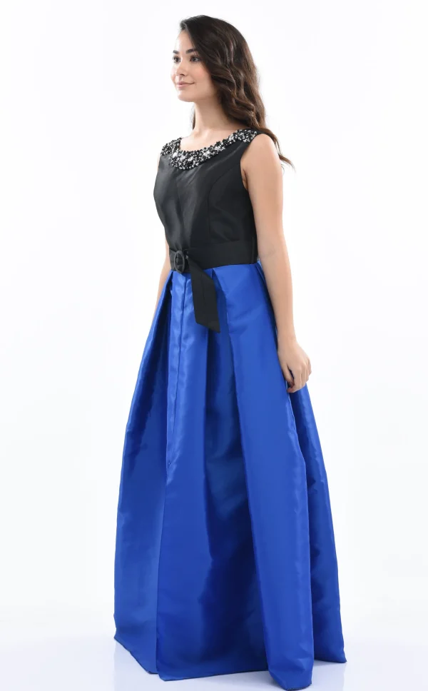 Blue Lucena Sleeveless Gem Gown