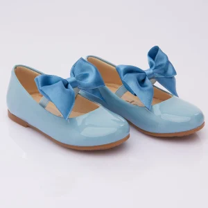 Blue Patent Elastic Bow Flats