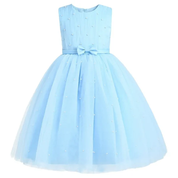 Blue Pearl Bow Tulle Dress