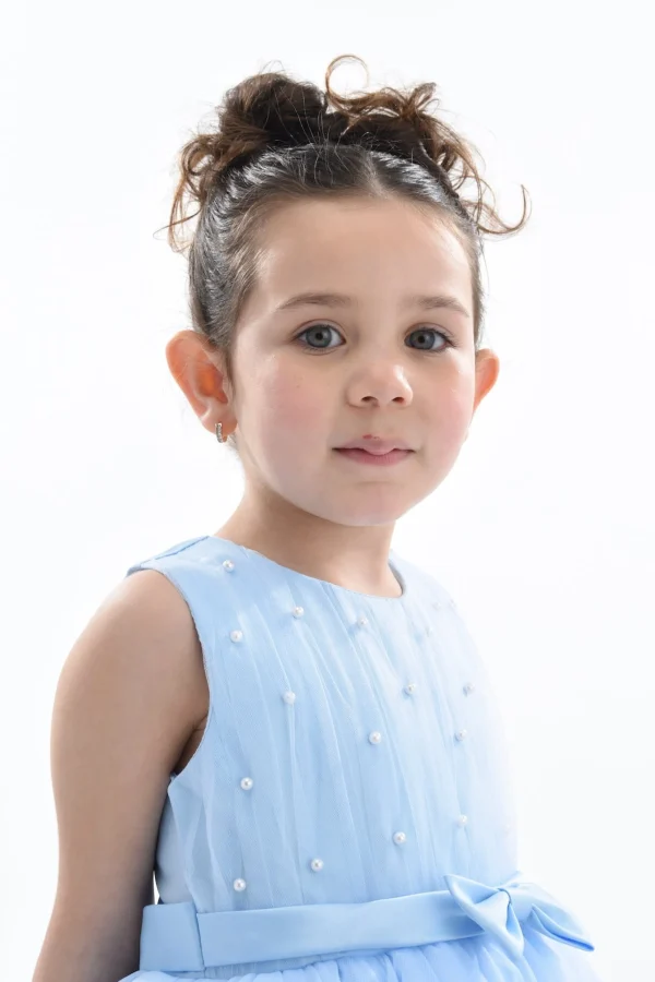Blue Pearl Bow Tulle Dress
