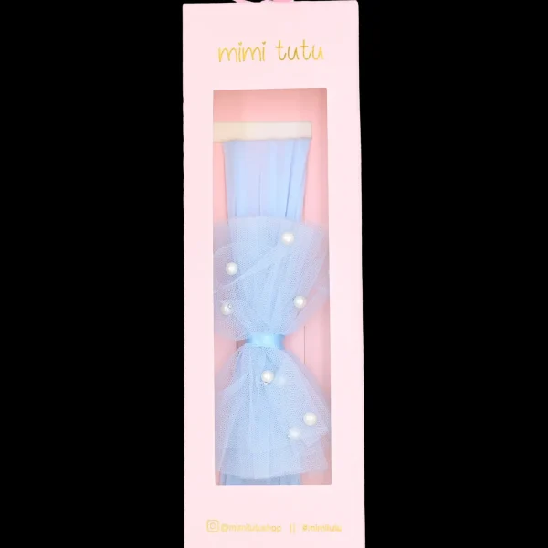 Blue Tulle Pearl Ribbon Headband