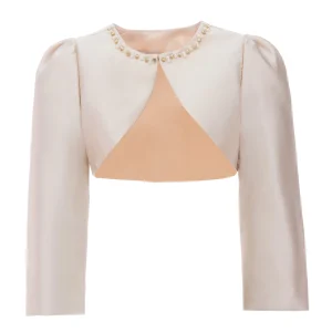 Champagne Cropped Satin Cardigan