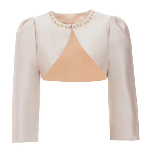 Champagne Cropped Satin Cardigan