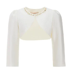 Cream Cropped Satin Cardigan
