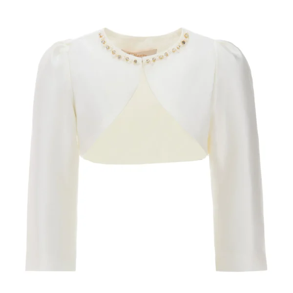 Cream Cropped Satin Cardigan