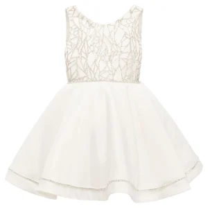 Cream Sleeveless Embroidered Dress