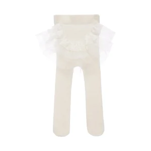 Cream Tulle Ruffle Tights