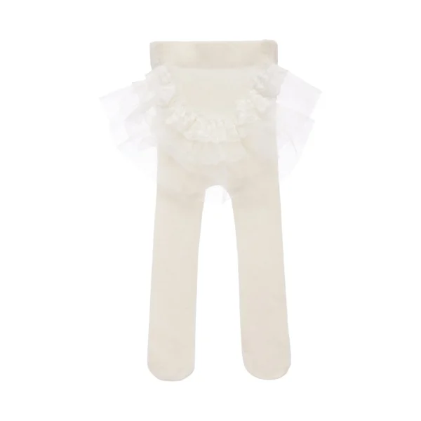 Cream Tulle Ruffle Tights