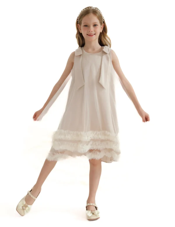 Cream Violeta Sleeveless Ruffle Overlay Dress