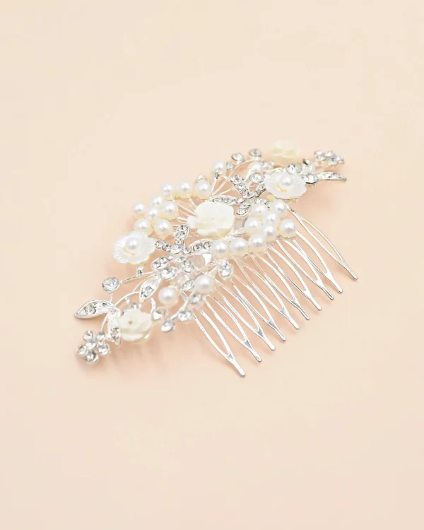 Crystal Pearl and Ivory Floral Hair Comb