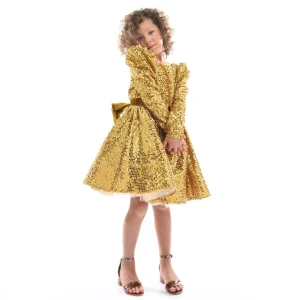 Gold Merribrook Sequin Bow Dress
