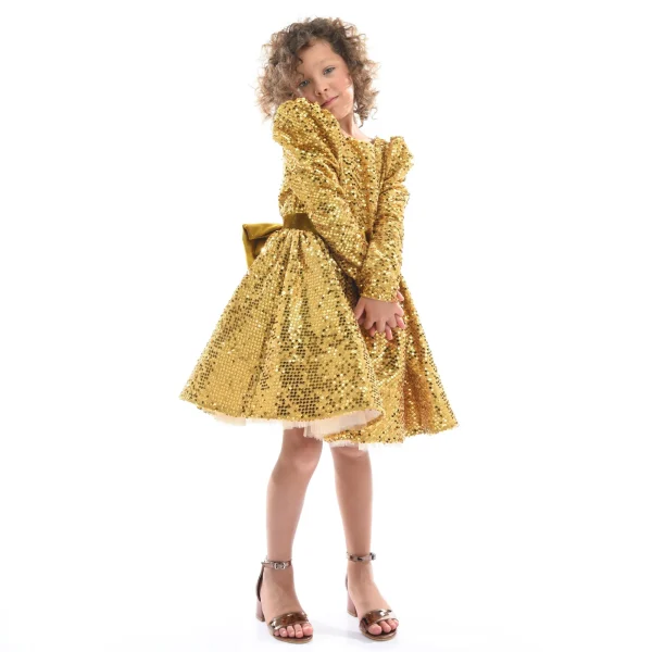 Gold Merribrook Sequin Bow Dress