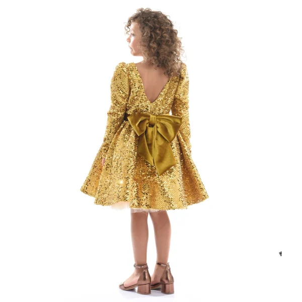 Gold Merribrook Sequin Bow Dress