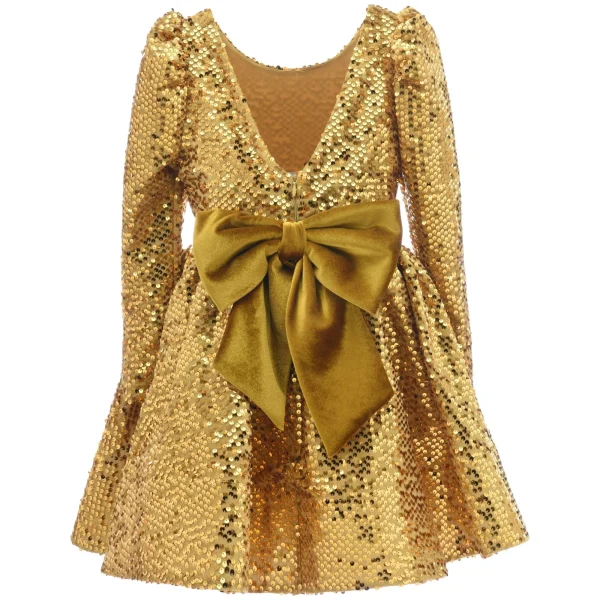 Gold Merribrook Sequin Bow Dress