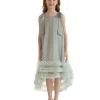 Green Violeta Sleeveless Ruffle Overlay Dress