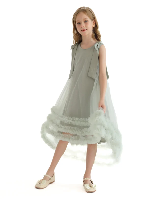 Green Violeta Sleeveless Ruffle Overlay Dress