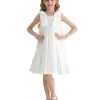 Ivory Palermo Satin Bow Pleated Dress