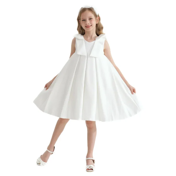 Ivory Palermo Satin Bow Pleated Dress
