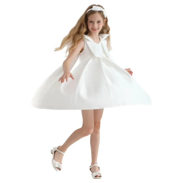 Ivory Palermo Satin Bow Pleated Dress