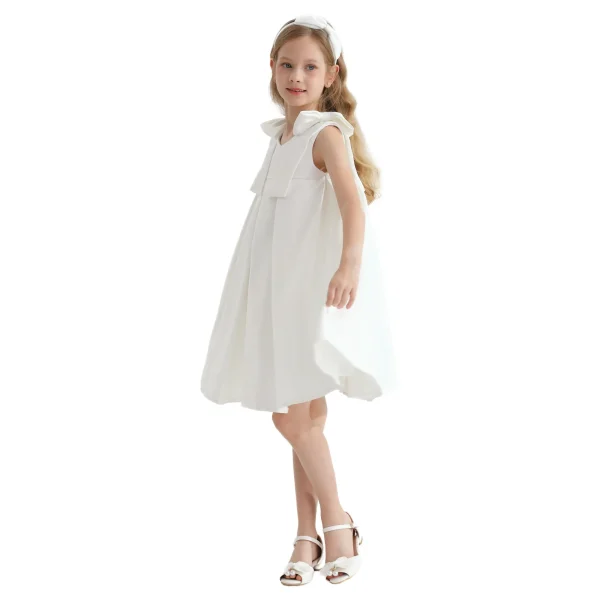 Ivory Palermo Satin Bow Pleated Dress