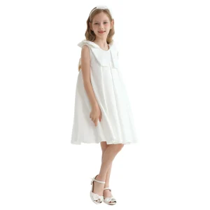 Ivory Palermo Satin Bow Pleated Dress