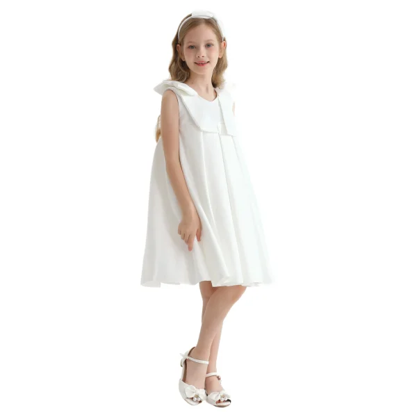 Ivory Palermo Satin Bow Pleated Dress