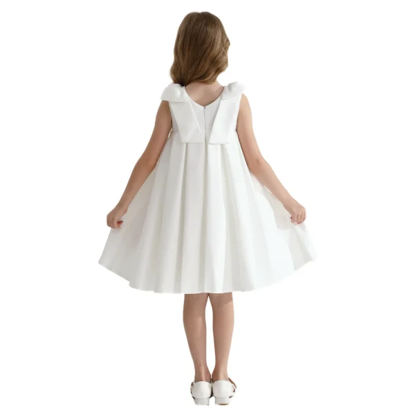 Ivory Palermo Satin Bow Pleated Dress