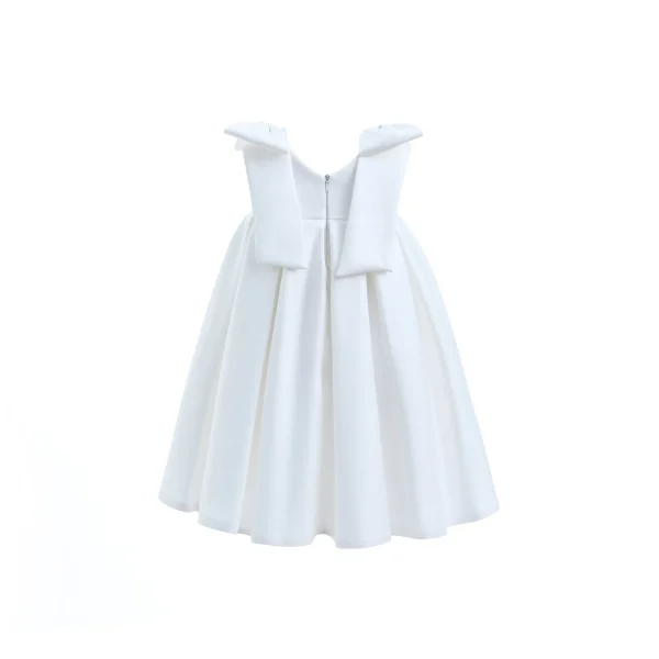 Ivory Palermo Satin Bow Pleated Dress