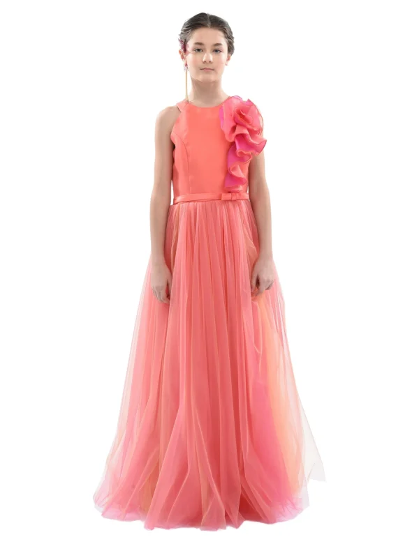 Orange Malaga Halter Ruffle Gown