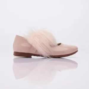 Patent Pink Fur Strap Flats