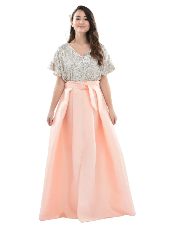 Peach Arcola Glimmer Tulle Gown