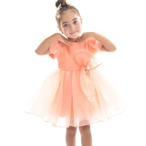 Peach Bow Organza Dress