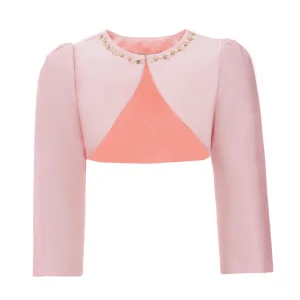 Peach Cropped Satin Cardigan