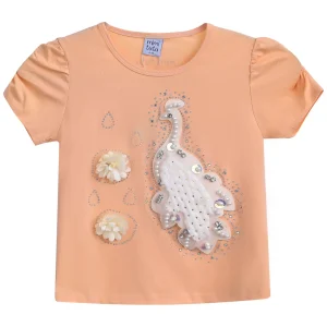 Peach Peacock Applique T-Shirt